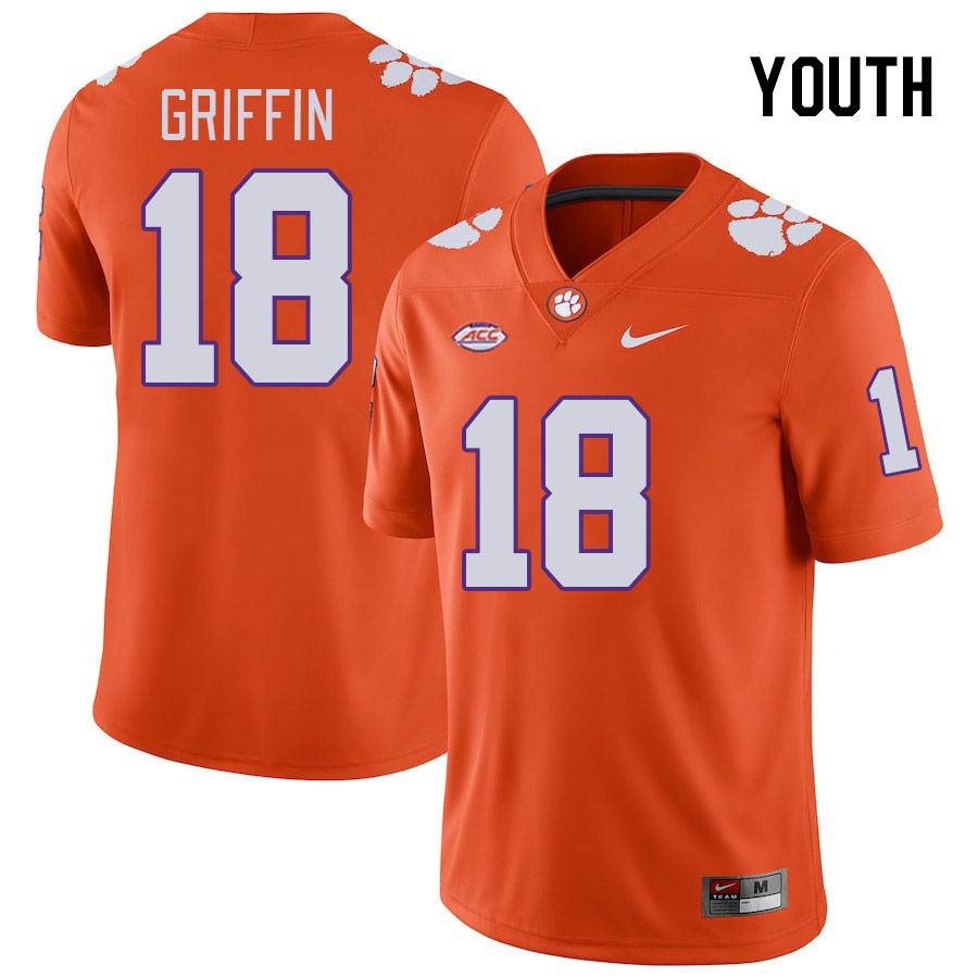 Youth Clemson Tigers Kylon Griffin #18 College Orange NCAA Authentic Football Stitched Jersey 23US30DS
